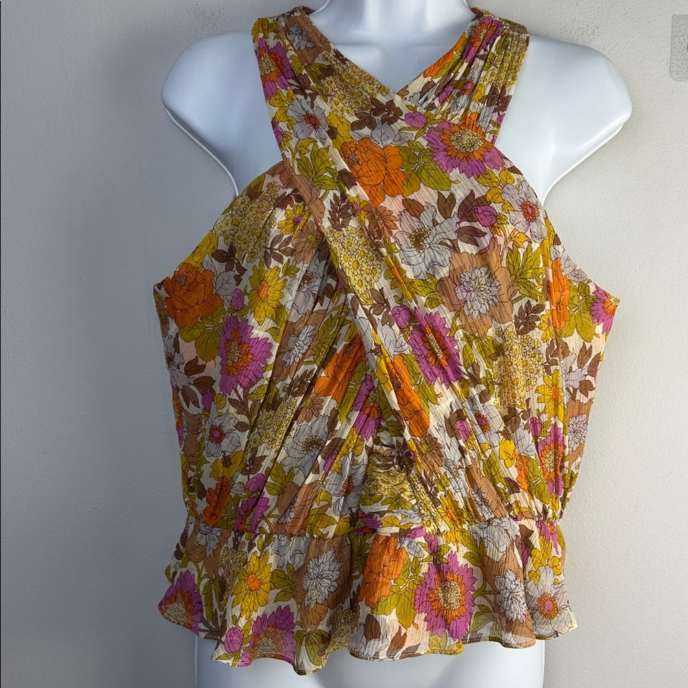 Veronica Beard Kailani Floral Silk Peplum Blouse in Stone Multi Size 10 Feminine - Picture 4 of 16